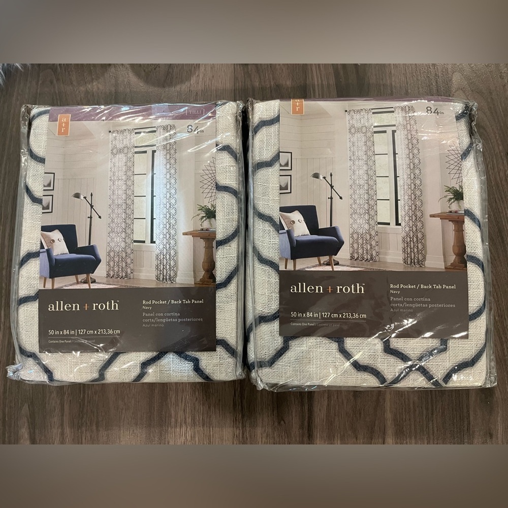 2PK Allen+Roth 50x84-in Navy Light Filtering Back Tab Curtain Panels - Picture 9 of 11
